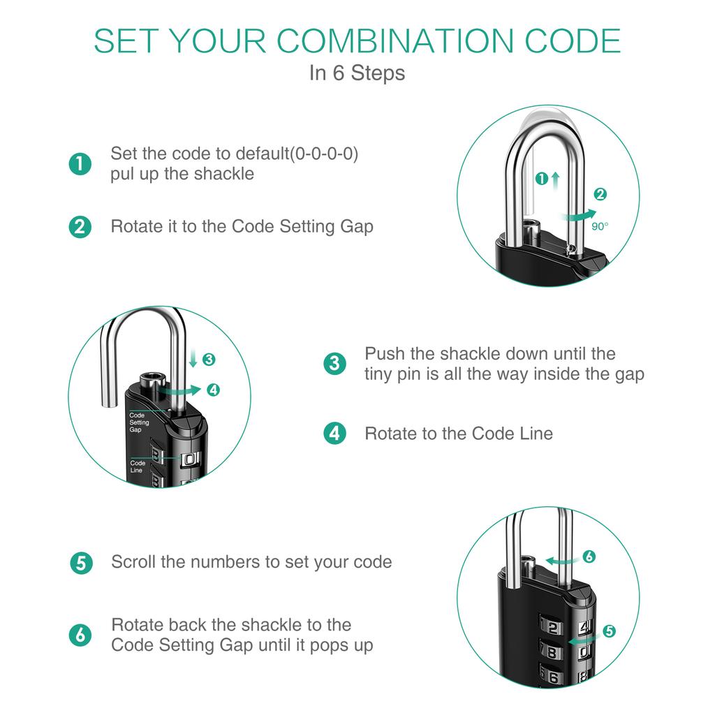ORIA 2PCS/Set 4 Dial Digit Combination Lock Waterproof Security Padlock Outdoor Gym Trunk Safely Code Lock Black