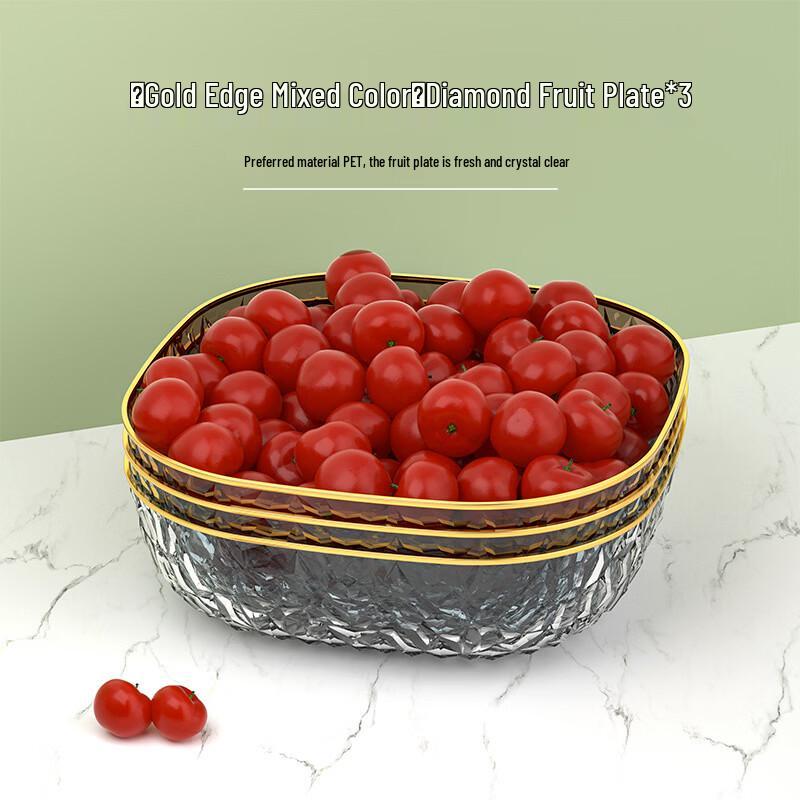Abay Gold Rim Diamond Plastic Fruit Plate