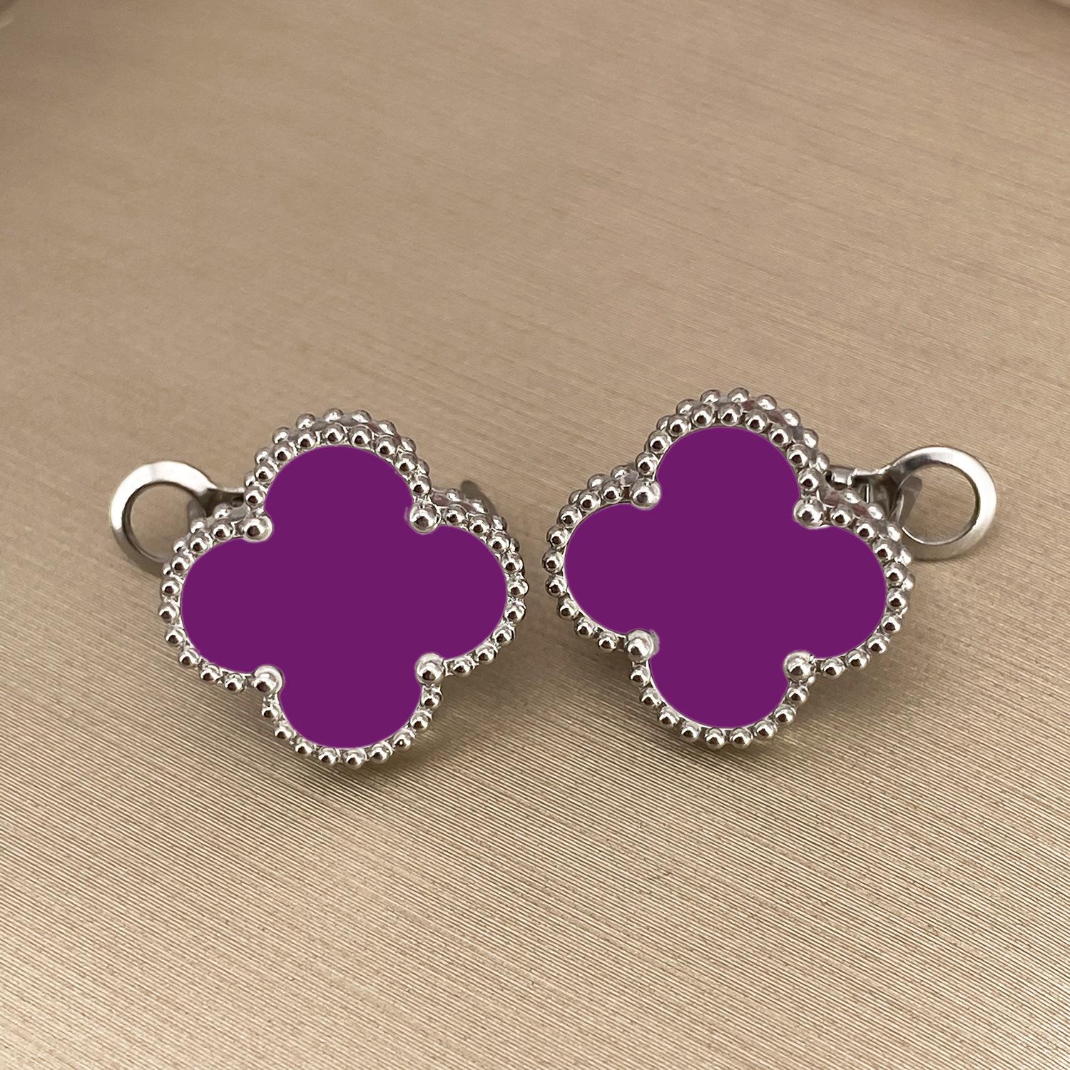 

Серьги-четырехлистный клевер 15 мм с пряжкой из перламутра, полностью радиевый, женские темпераментные простые серьги