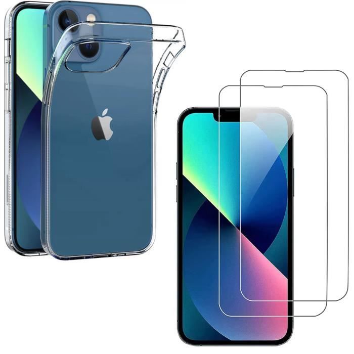 Protective Case - Phonillico - iPhone 14 PLUS - Soft Silicone - Transparent - 2 Tempered Glass