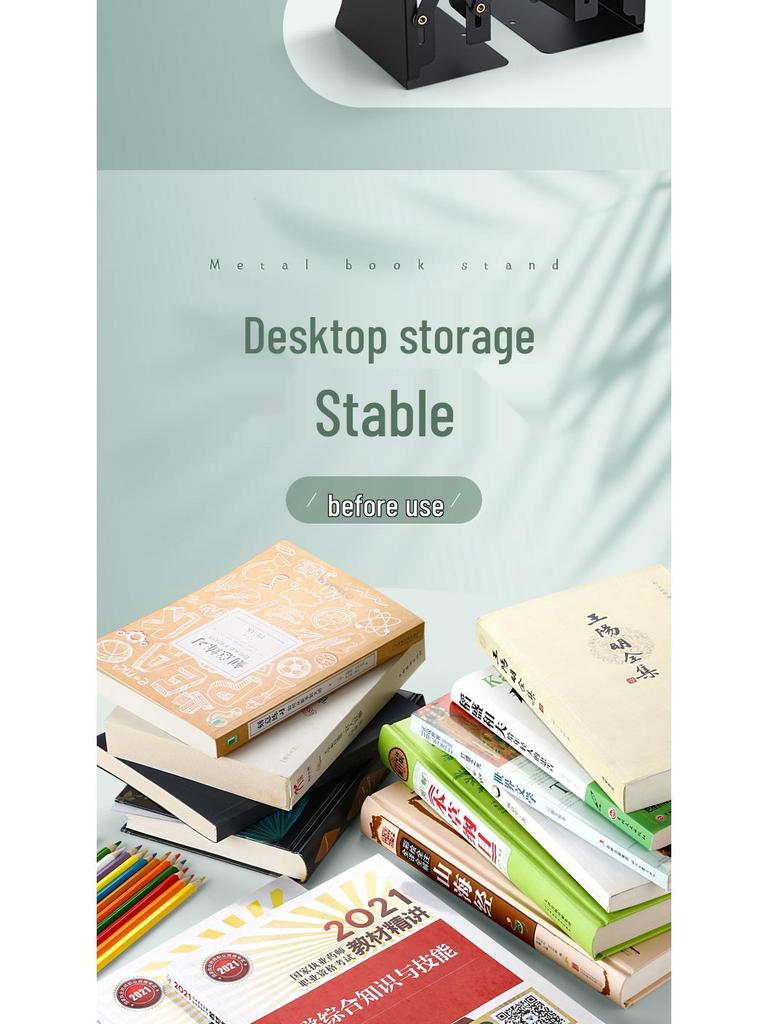 Retractable Desktop Bookend with Pen Holder and Integrated Book Storage Clip  