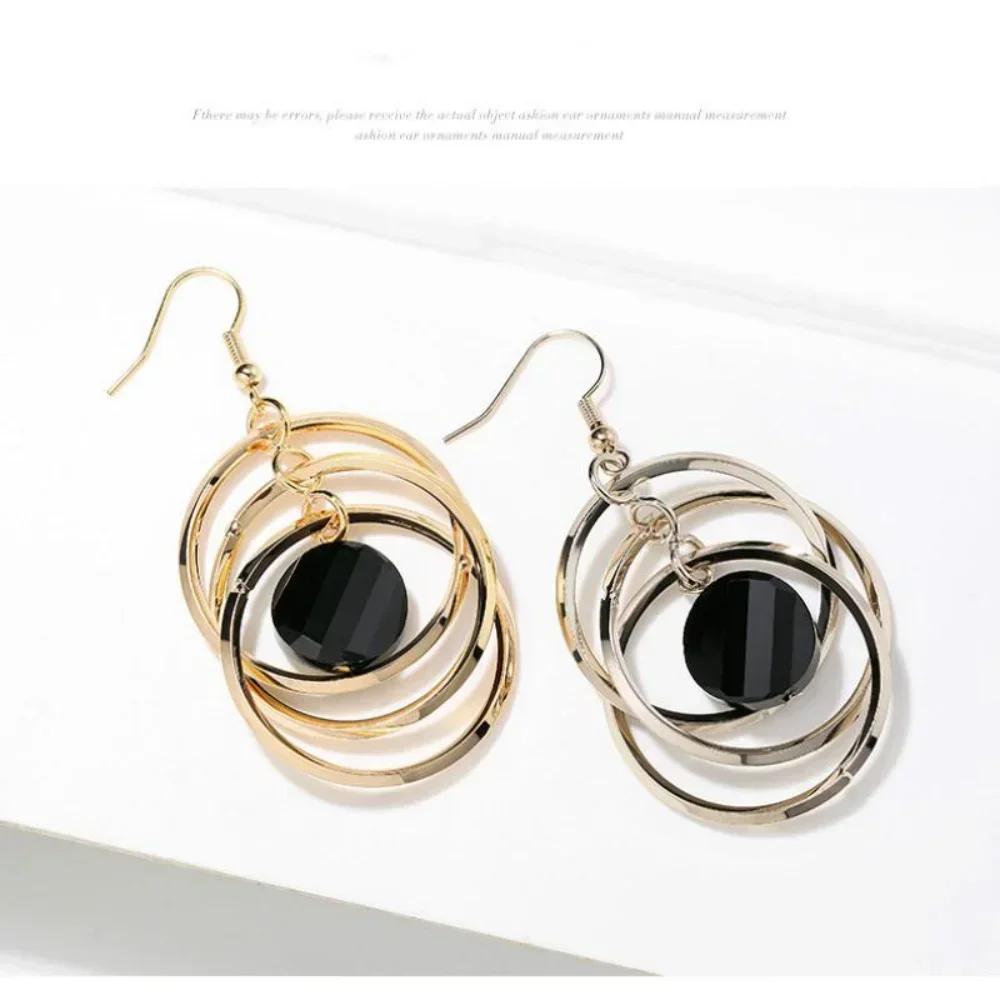 Jednoduché módní letní dámské náušnice s více kroužky a černými krystaly, retro, personalizované doplňky na narozeninovou oslavu, kreativní dárky