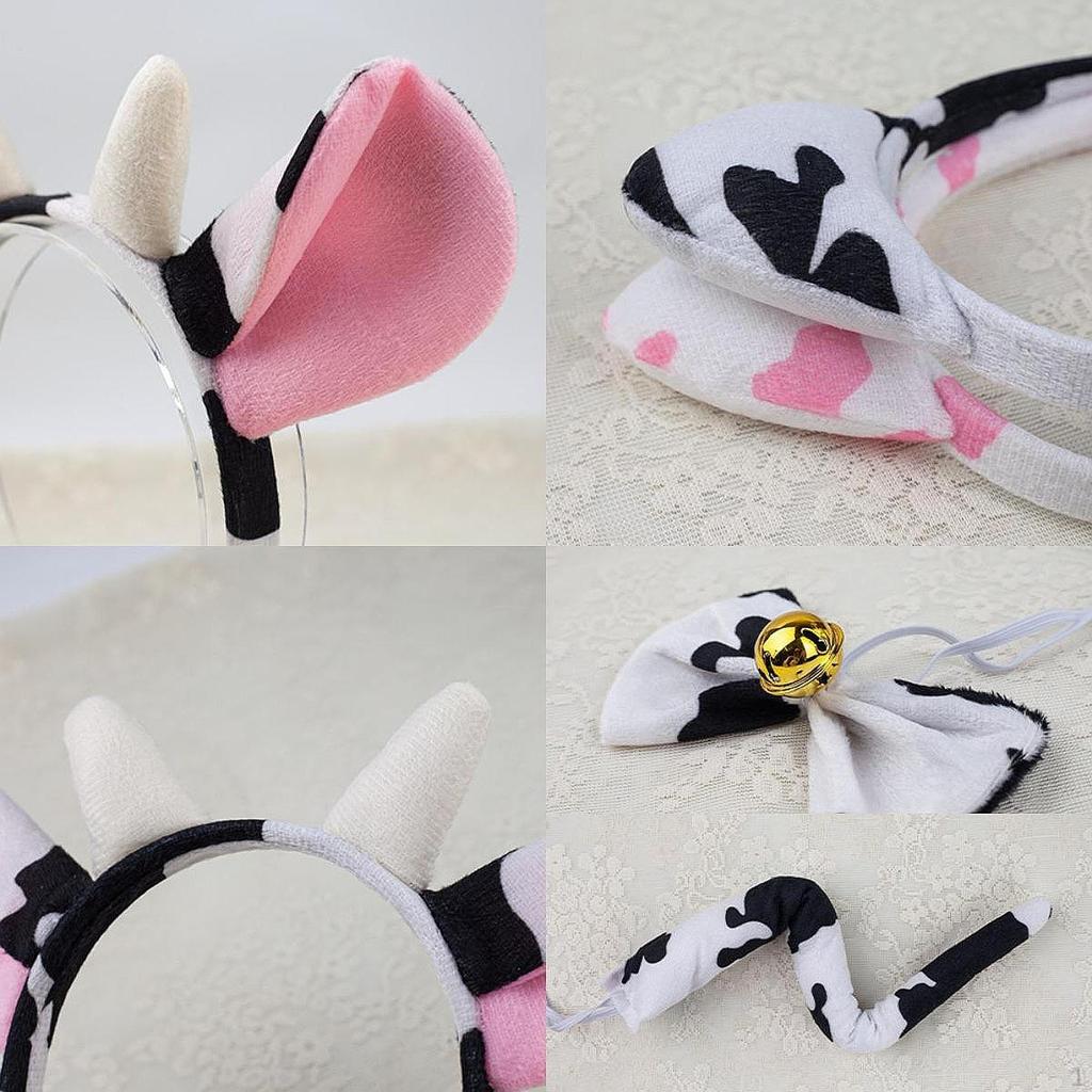 Kuh Cosplay Set Ohren Fliege Rock Handschuhe Schwanz Cartoon für Kinder Festivals