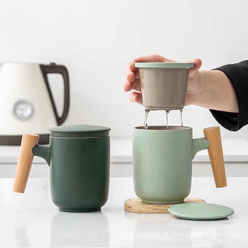 Changbaosen Ceramic Tea Mug with Infuser and Wooden Handle