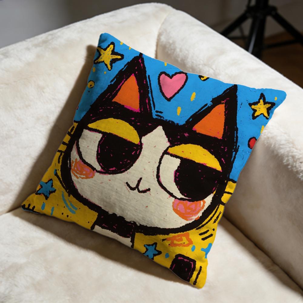Doodle Cat Collection Cushion Cover Soft Decorative Pillow Case Suitable For Bedroom Sofa Car Travel Use