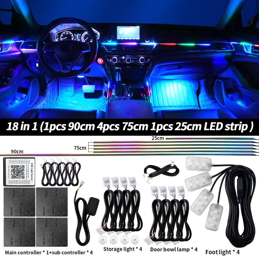 18 in 1 LED Symphony Ambient Lights Car Interior Full Color Streamer RGB 64 Colors Neon Acrylic Strip Decoration Atmosphere Lamp