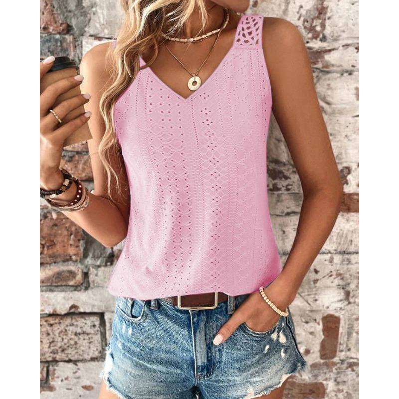 

Летний женский топ-майка с V-образным вырезом и кружевом на спине L розовый