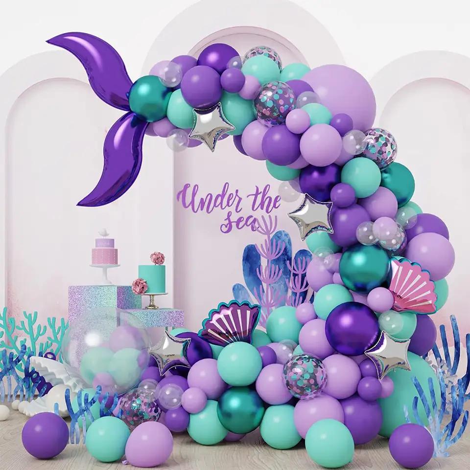 Bruiloft Verjaardag Babyborrel Geslachtsonthulling Decoraties Stofblauw Wit Ballonnenboog Slingerset