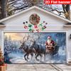 2D Winter Holiday Garage Cover, Santa's Sleigh Ride In Snow Photo Booth Background