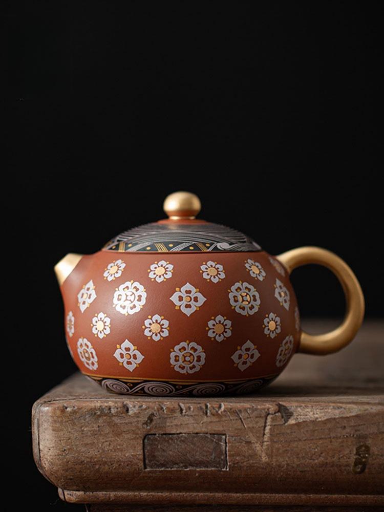 Traditional Handmade Purple Clay TeaPot Beauty Kettle Authentic Zisha Tea Set Kungfu Tea Set Gilded Vermilion Clay Teapot Teacup