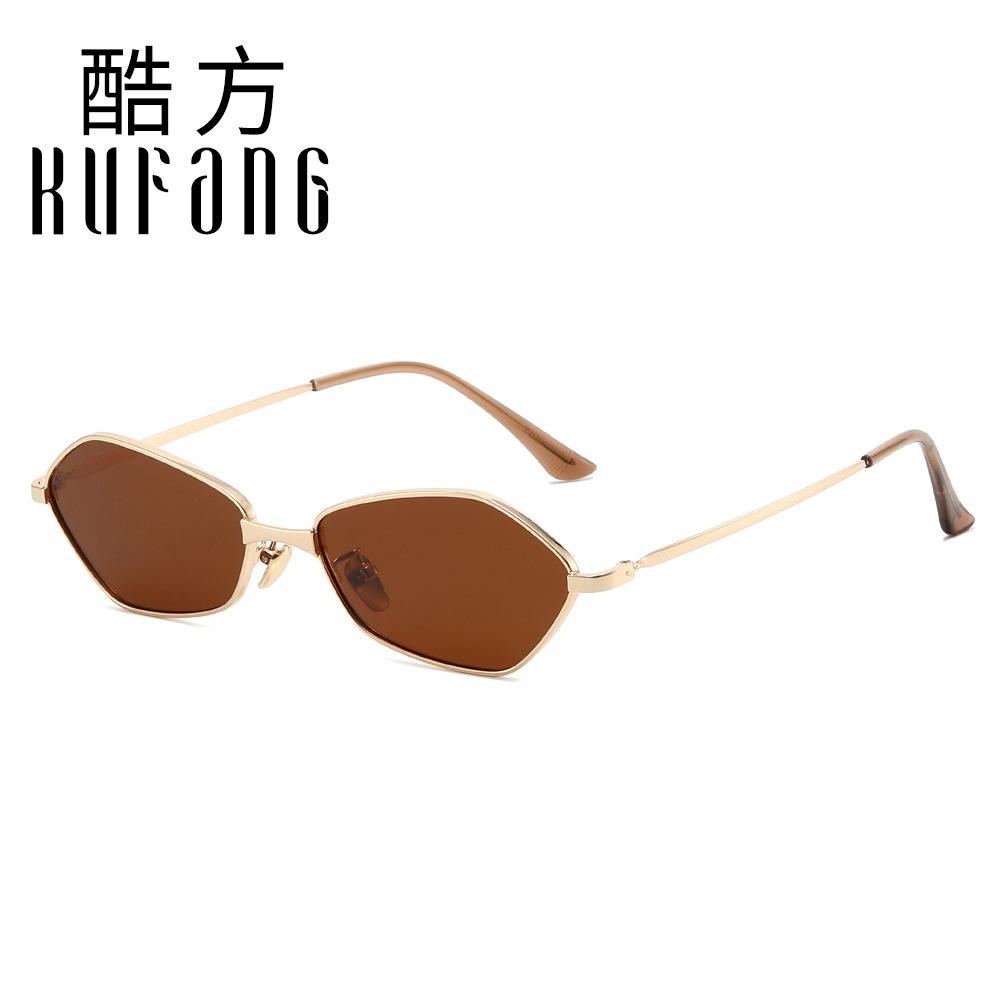 New polygonal sunglasses, men's and women's high-end small-frame retro metal sunglasses, driving sunscreen glasses