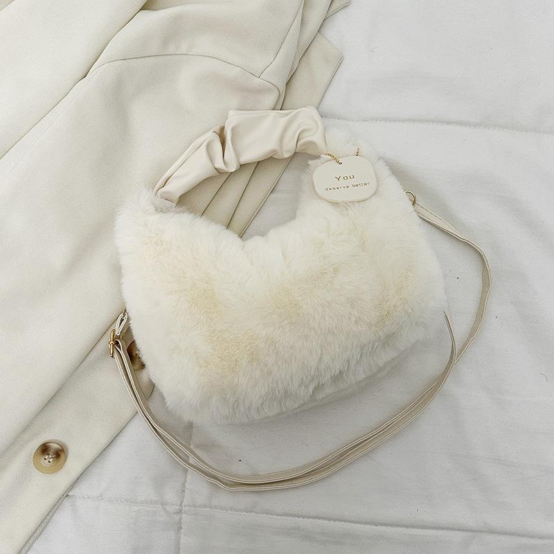 

Женская плюшевая сумка кроссбоди из искусственного меха с регулируемым ремешком и застежкой-молнией для поездок на работу и повседневных выходов, сумка кроссбоди, зимний модный аксессуар бежевый