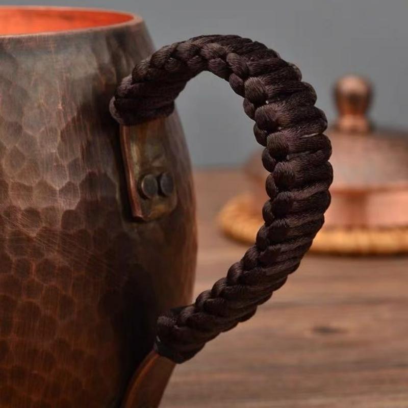 Vintage Handcrafted Copper Coffee Mug,Camping Beer Mug With lid Hammer Texture Handle Beverage Juice Cups Drinking 400ml Tea Cup
