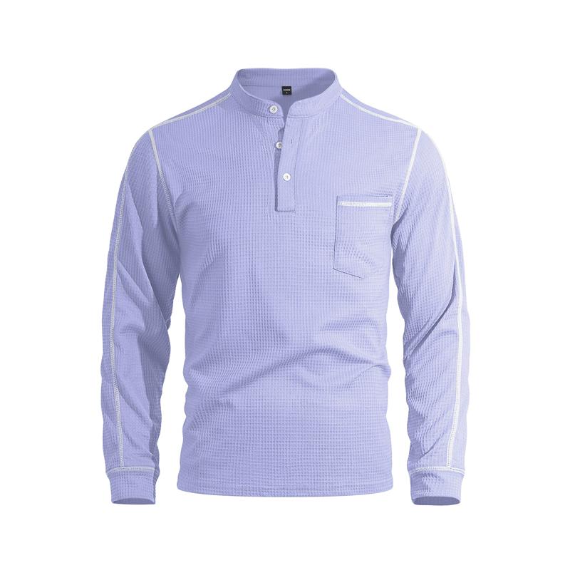 Men's Waffle Knit Long Sleeve Henley Collar Polo Shirts Stand Collar Half Button Casual Pullover Tops Spring Autumn Outdoor Polos