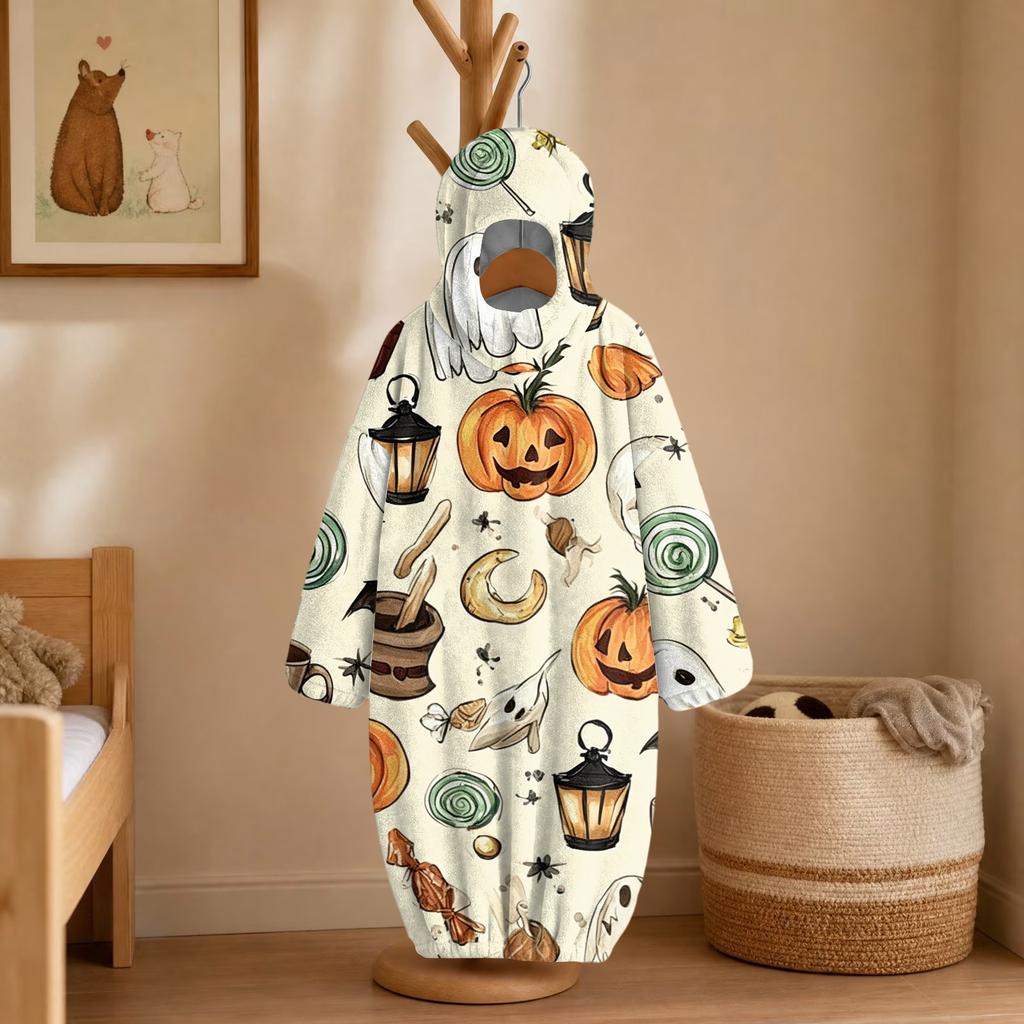 Kids Halloween Printed Flannel Romper Pajama Set for Fun Holiday Sleepwear