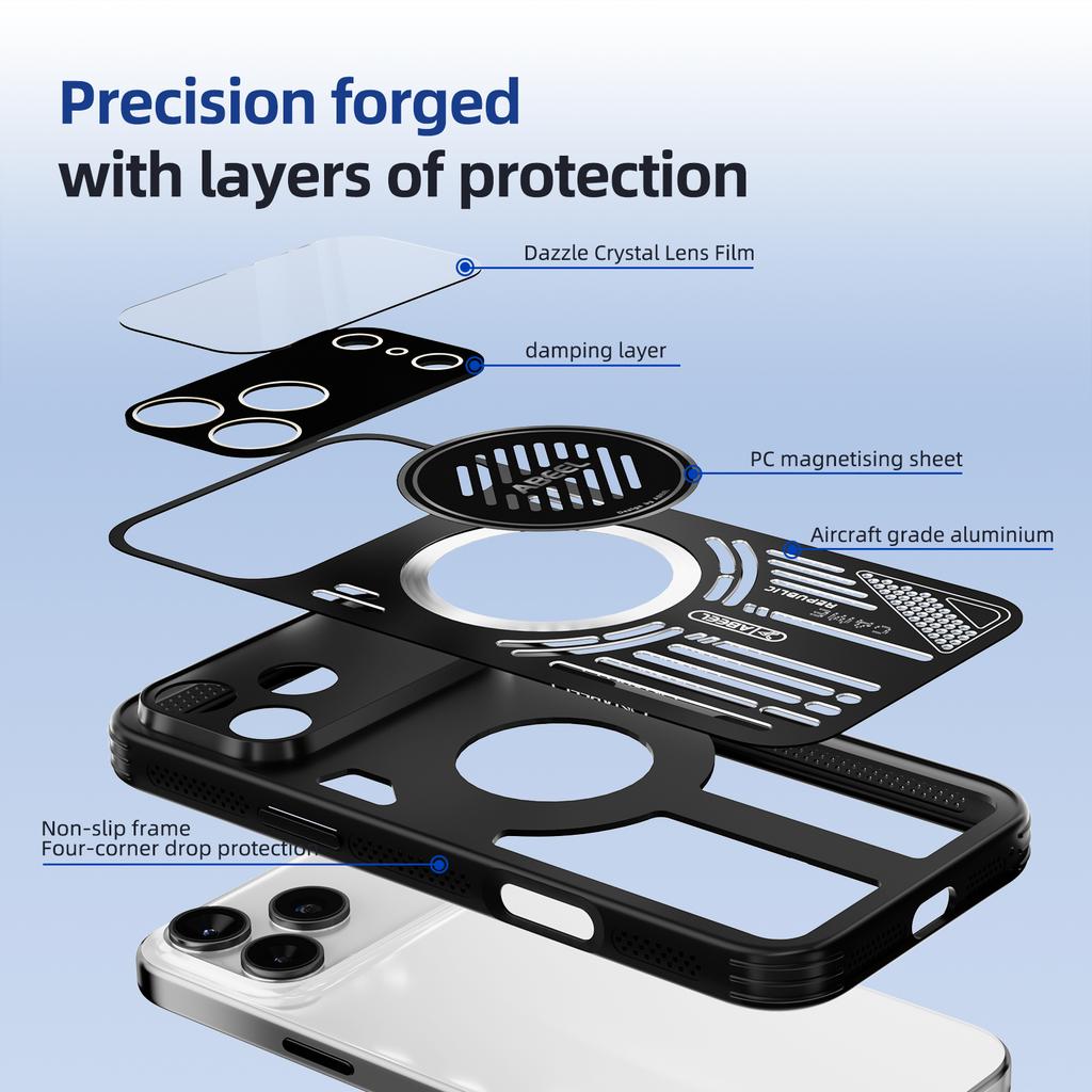 For iPhone 17 Pro Magnetic Case Aluminium Alloy+PC+TPU Hollow Heat Dissipation Phone Cover