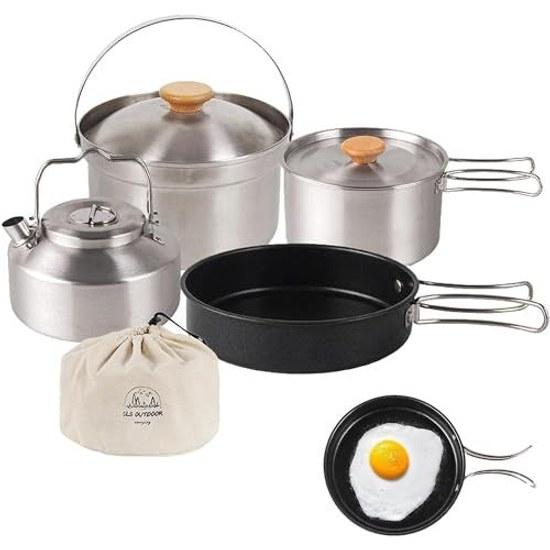 Camp Cooker Setcookeroutdoor Setmountaineering Potcooking Utensilsstainless Steelcompactlightweightdisaster Preparednesscampingwith Storage Bag4-piece