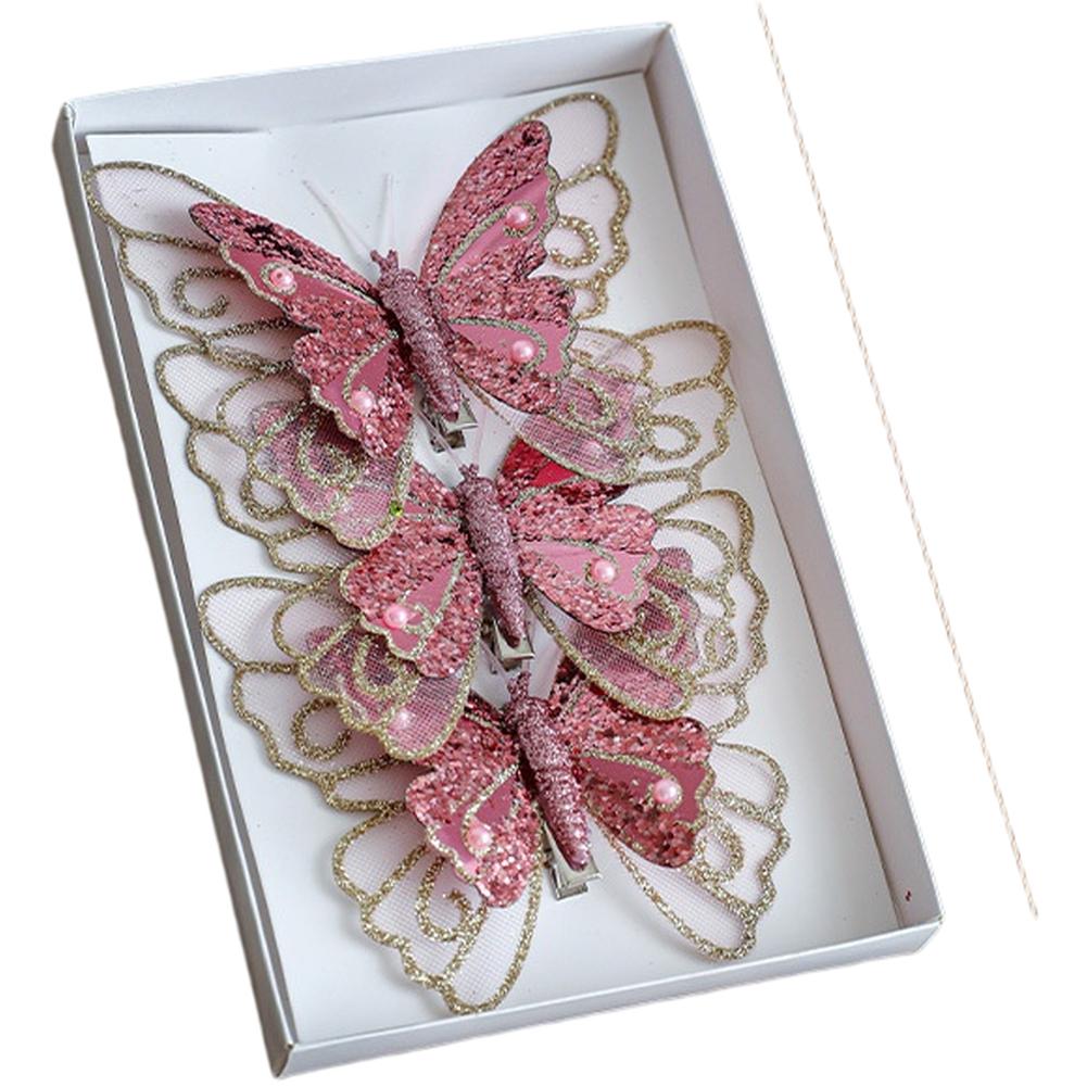 3PCS Simulated Glitter Butterfly Ornament Clips Designed for Christmas Tree Decoration and Holiday Arrangements