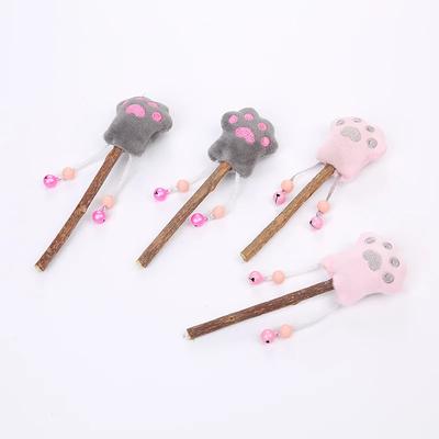 Cat Toy Wooden Polygonum Stick Cute Cat Claw Plush Toy with Catnip and Bells Interactive Play Bite Resistant Teeth