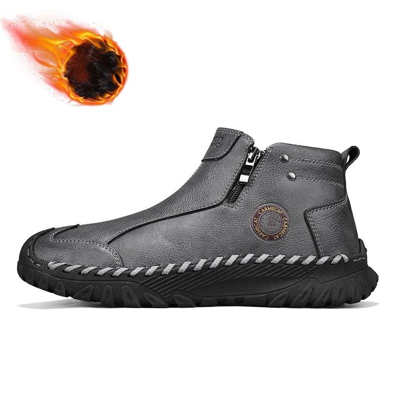 Fashion Natural Cow Leather Men Boots Handmade Retro Genuine Leather Winter Shoes Anti-slip Wear-resistant Comfortable Soft-soled Outdoo