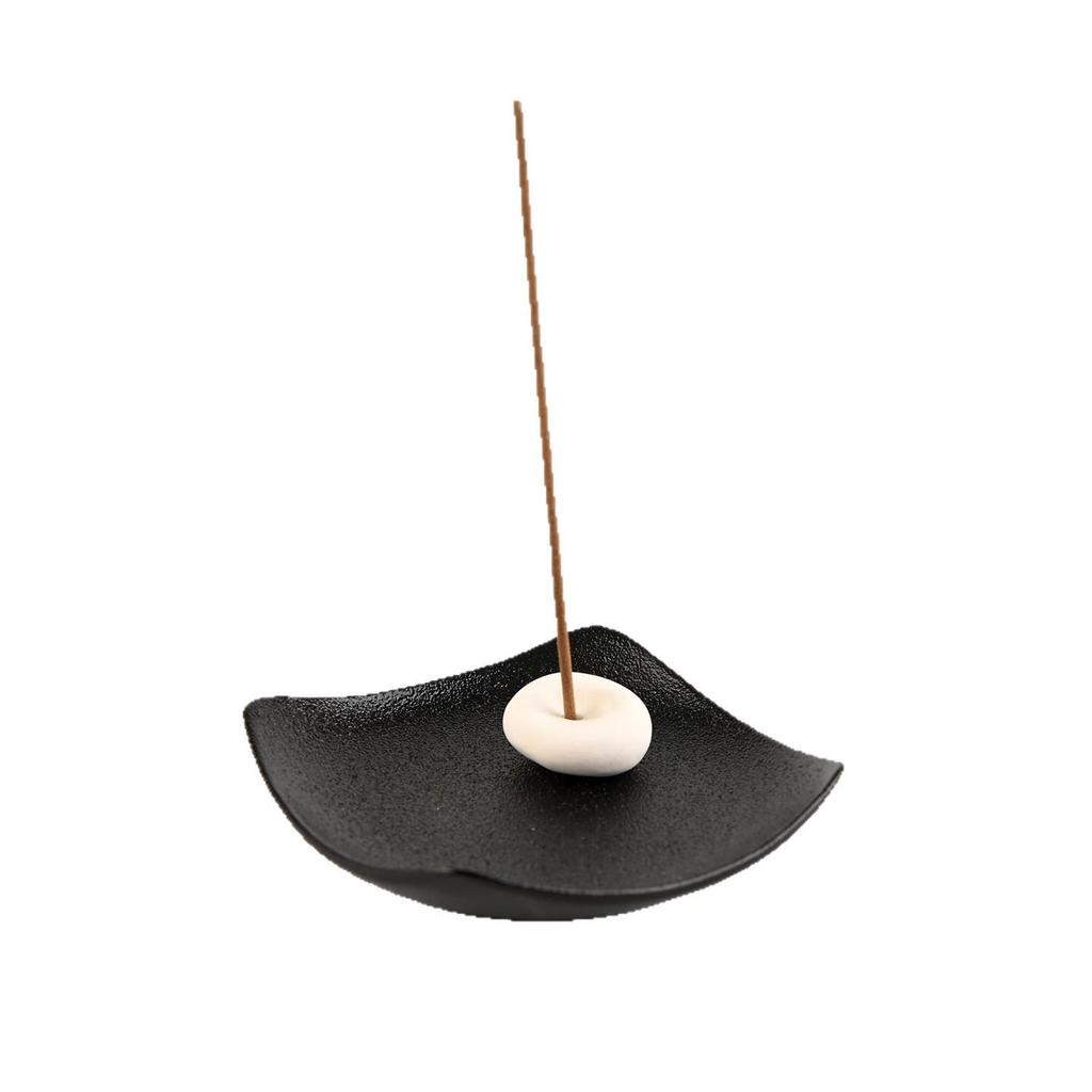 Black & White Wabi-Sabi Coarse Pottery Incense Holder - Simple & Elegant Sandalwood Stick Stand.