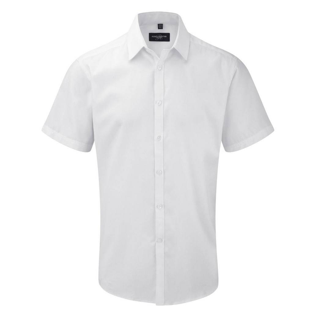 Russell Collection Mens Plain Herringbone Tailored Short-Sleeved Shirt