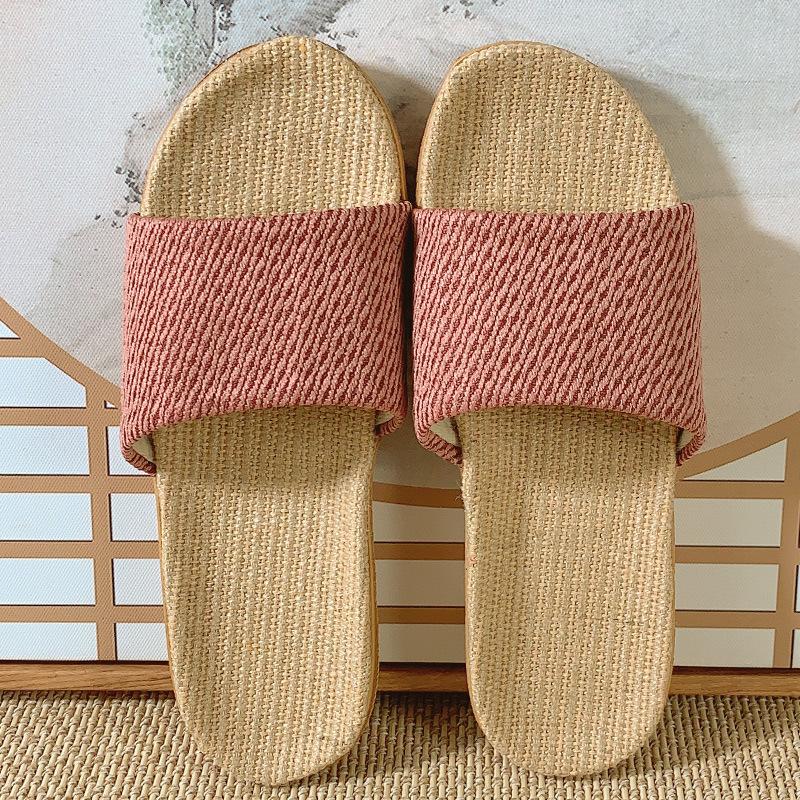 Fashion 2024 Summer New Linen Slippers Couple Summer Thick Bottom Slippers Home Indoor Comfortable Non Slip Slippers
