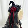 Holiday Atmosphere Props Halloween Witch Hat with Rose for Women, Gothic Vintage Mini Wizard Creative Headpiece Veil Costume, Dress Up, Masquerade