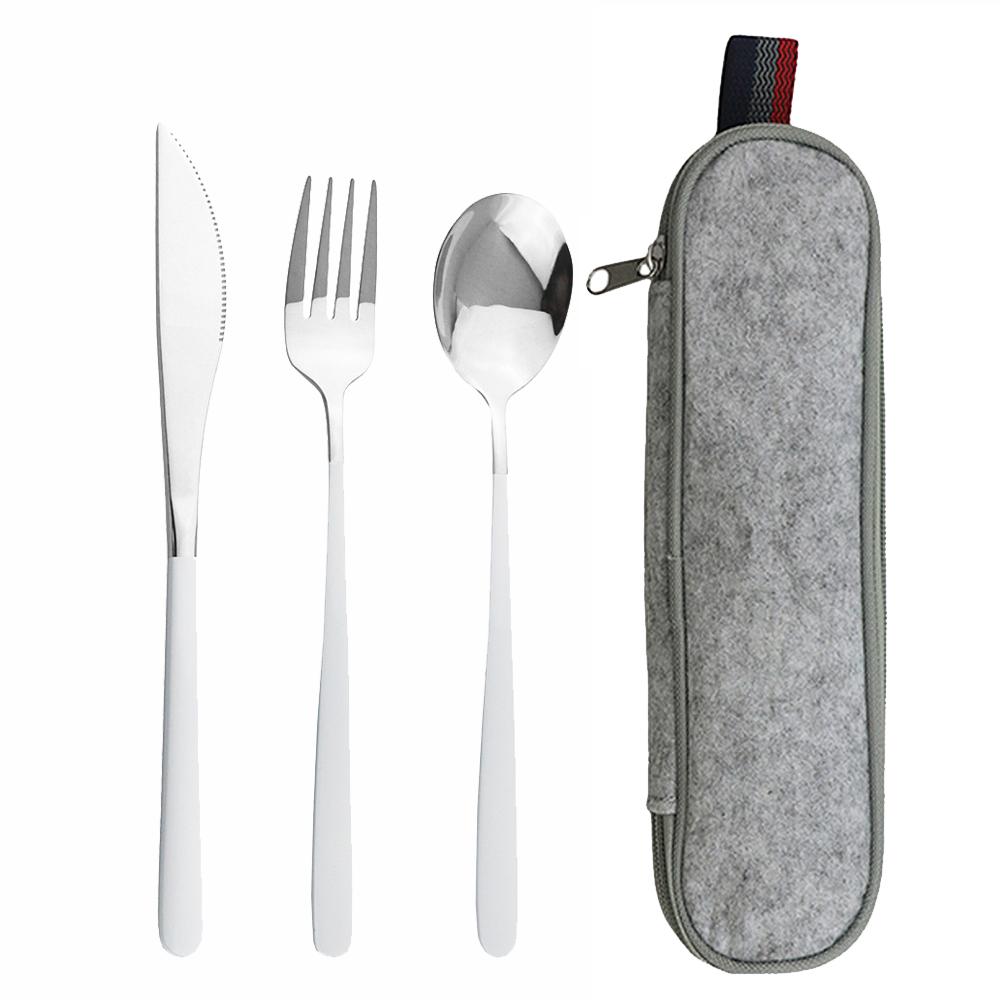 Pink Gold 4Piece Dinnerware Set Portable Reusable Cutlery Set For Travel Camping Flatware Spoon Fork Utensils Set and Bag