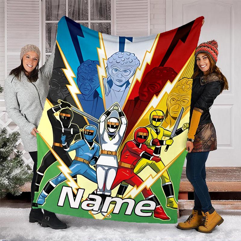 Personalized Custom Name Blanket - Mighty Morphin Power Rangers Print Design,Blanket for Sofa,Bed,Travel,Camping - Soft and Warm, Great Gift
