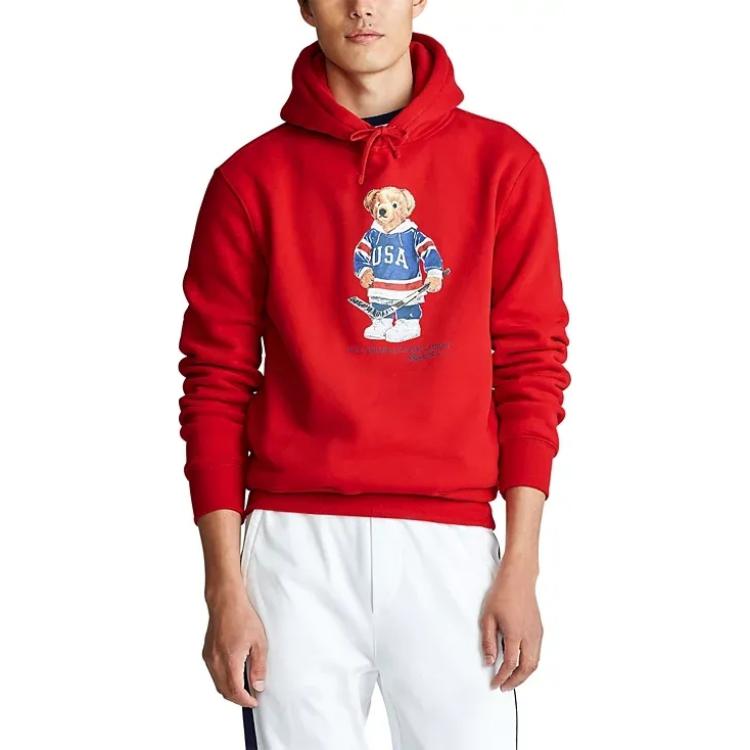 Polo Ralph Lauren Bear Graphic Hooded Fleece Sweatshirt Men sweatshirt Red MNPOKNI16820338-600