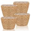 Haiabei 4 Sztuki Plecione Kosze na Rośliny ze Słomy Średnie Premium Kosz na Rośliny z Trawy Morskiej z Plastikową Wyściółką Naturalne Stylowe Kosze na Rośliny