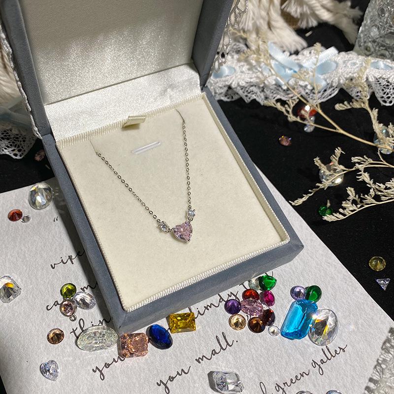 S925 Sterling Silver Heart Necklace with 5A Zirconia, Clear Sky Collection, Women's Clavicle Chain