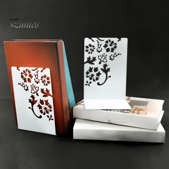 L-shaped Bookend 2PCS Metal Bookends, L-Shaped Reinforced Support Book Holder, with Non-Slip Flower Pattern Pads, Hollow Floral Design for Bookshelves