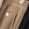 Summer High-Waist Ice Silk Casual Mom Pants: Loose, Elastic, Nine-Point Straight-Leg Style for Middle-Aged and Elderly Women