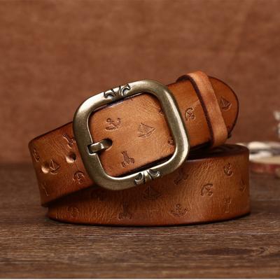 Neue koreanische Version Retro geprägter Gürtel Herren echtes Leder reines Rindsleder Lokomotive Dornschließe trendiger Hosengürtel Herren