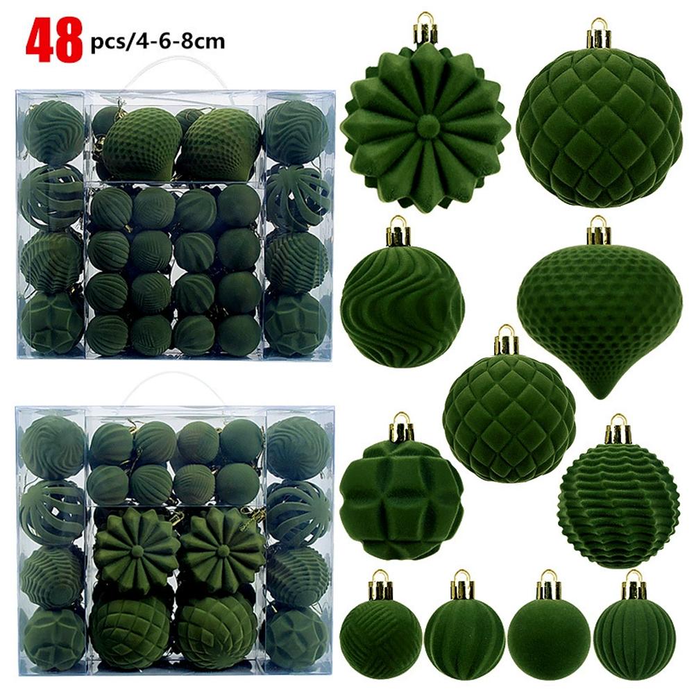48pcs/set Velvet Christmas Ball Ornaments Christmas Decoration Box Set Products Set Ball Pendant Ball 4/6/8cm Christmas Hom Y8M5