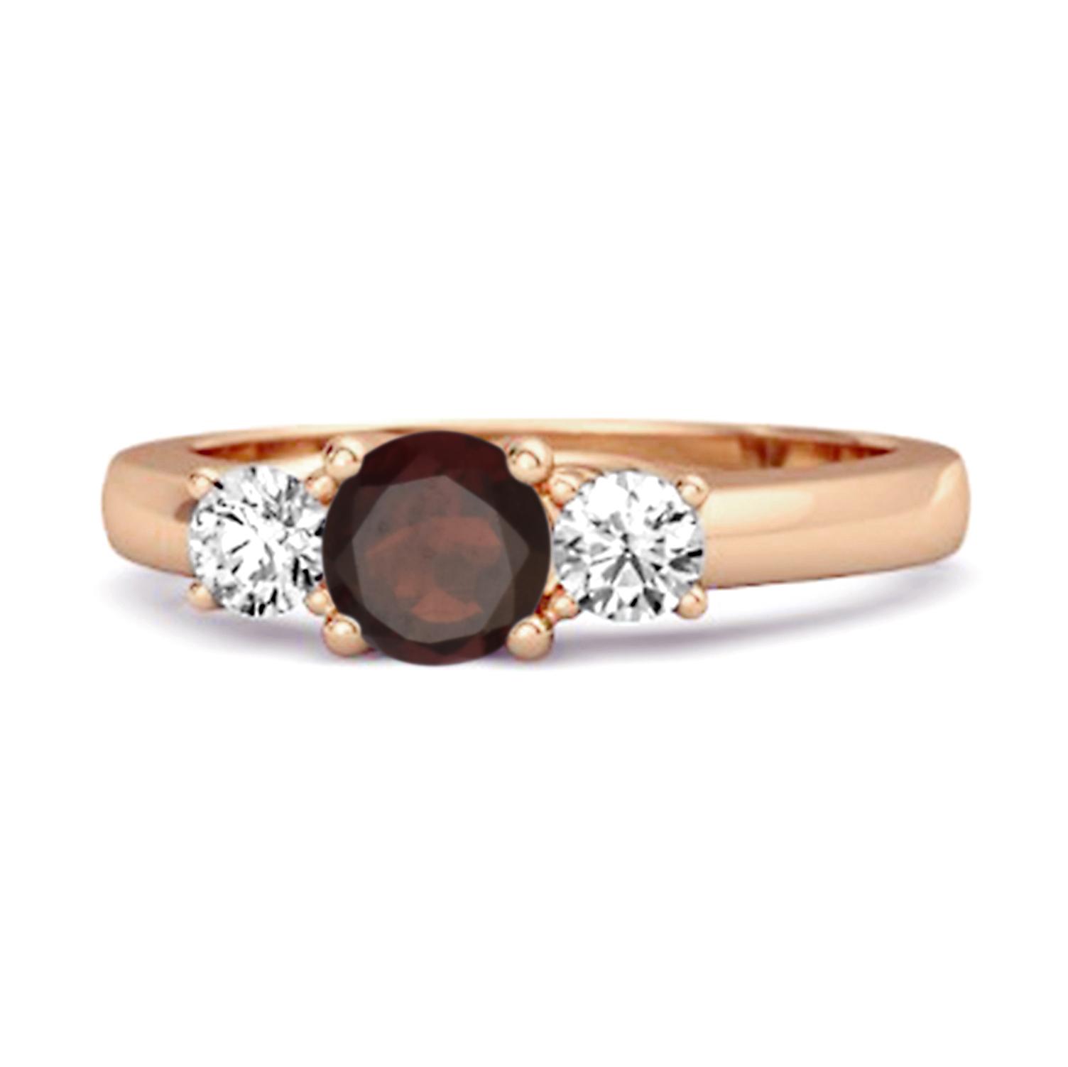 Garnet Round Three Stone Ring - 925 Sterling Silver Rose Gold Vermeil 10