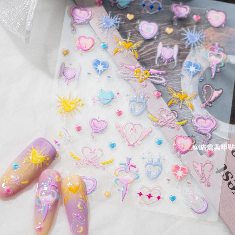 3D Cartoon Heart Princess Nail Art Stickers with Fairy Bow