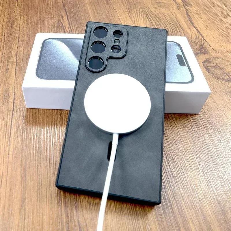 Vintage Leather Phone Case For Samsung Galaxy S24- Shockproof Wear-resistant Magsafe Wireless Charging Phone Cover For S24 S23 S22 S21 Ultra Plus FE