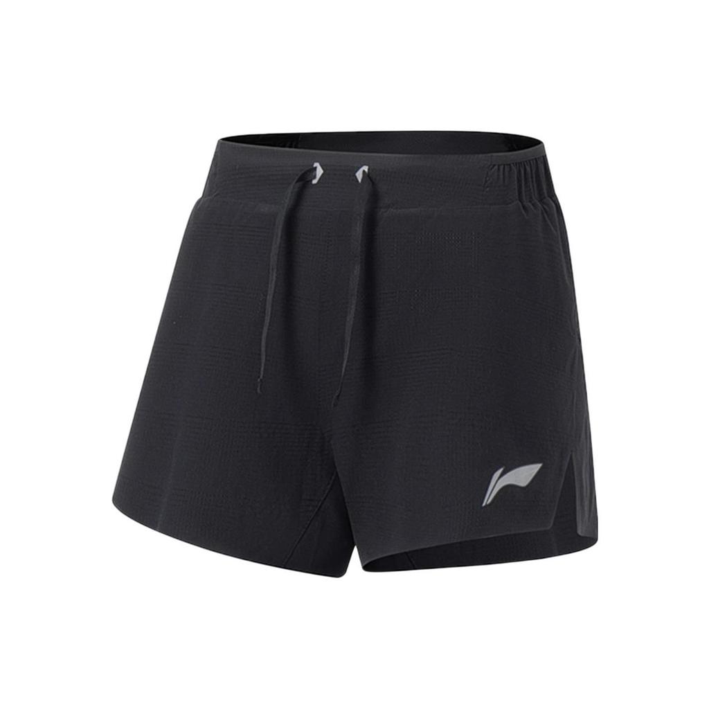 Li Ning Running Series Logo Print Lace-Up Loose Straight Shorts Women Shorts Black AAPT030-4