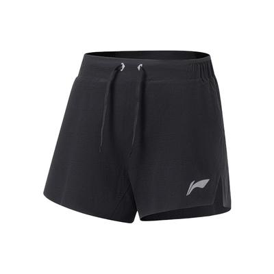 Li Ning Running Series Logo Print Lace-Up Loose Straight Shorts Women Shorts Black AAPT030-4
