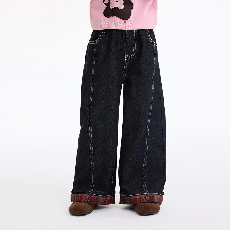 Girls' Rolled Hem Loose Straight Leg Denim Pants