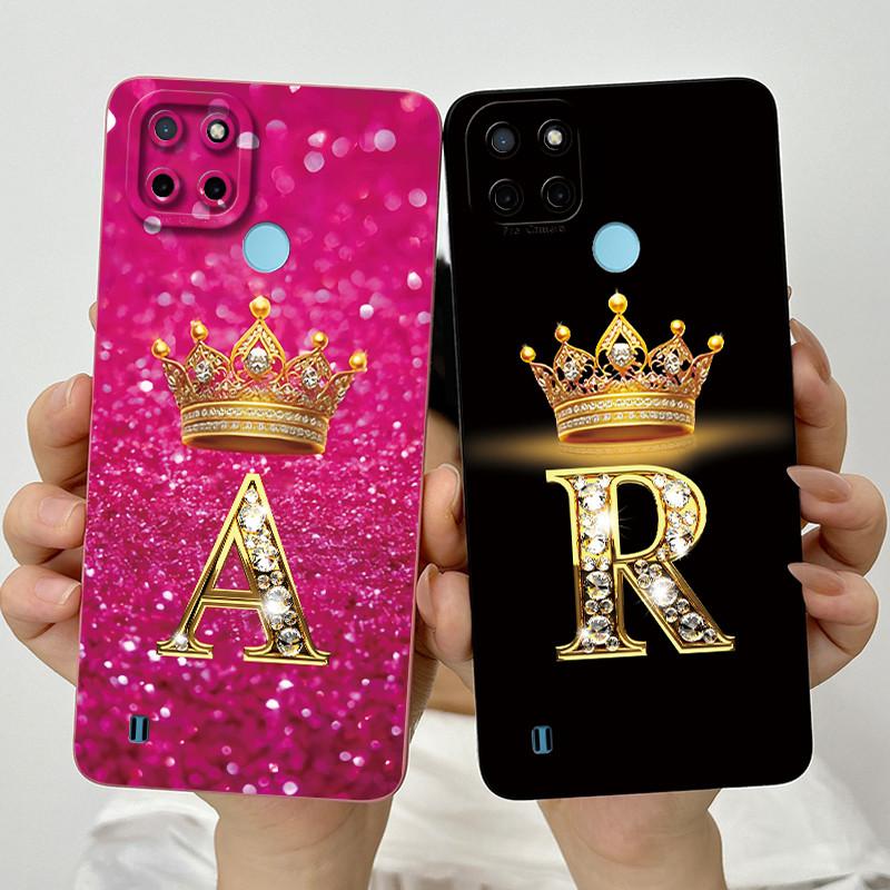 For Realme C21Y C25Y Phone Case Crown Letters Soft Liquid Silicone Protective Back Cover For Realme C21 C15 C 21 C 25 Y Fundas