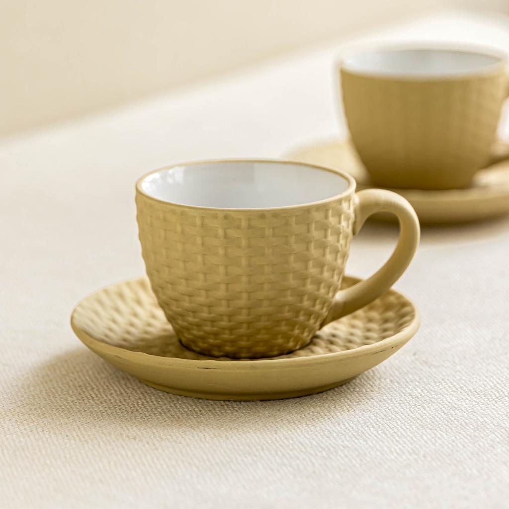 Creative Woven Pattern Cup Saucer Ceramic Coffee Cup Set Household Afternoon Tea Cup Tea Cup Breakfast Cup