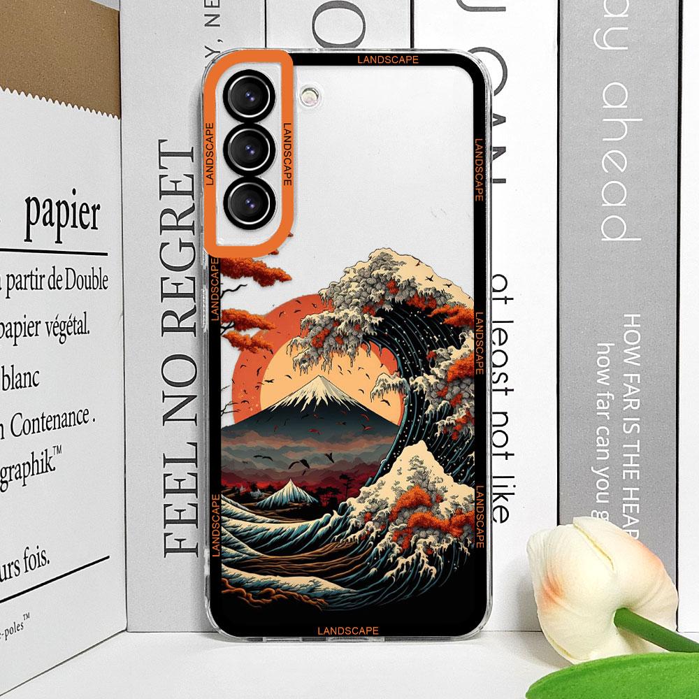 

Retro Japanese Landscape Waves Phone Case for Samsung Galaxy S22 S23 S20 FE S24 S25 Ultra S21 Plus Aesthetic Scenery Soft Cover Samsung S21