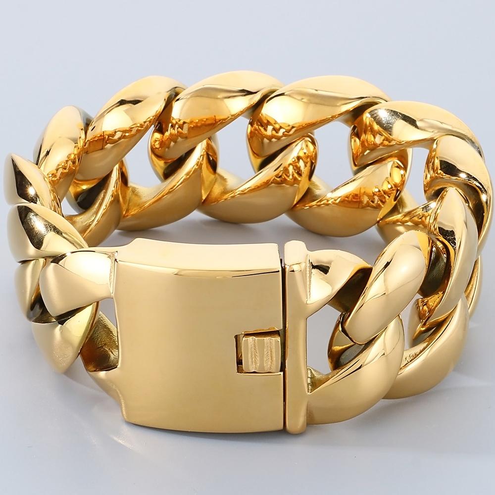 

Массивный мужской браслет для мужчин из полированной нержавеющей стали 29 мм с кубинской цепочкой с панцирем, мужские браслеты, браслеты, ювелирные изделия, аксессуары 23CM золотой