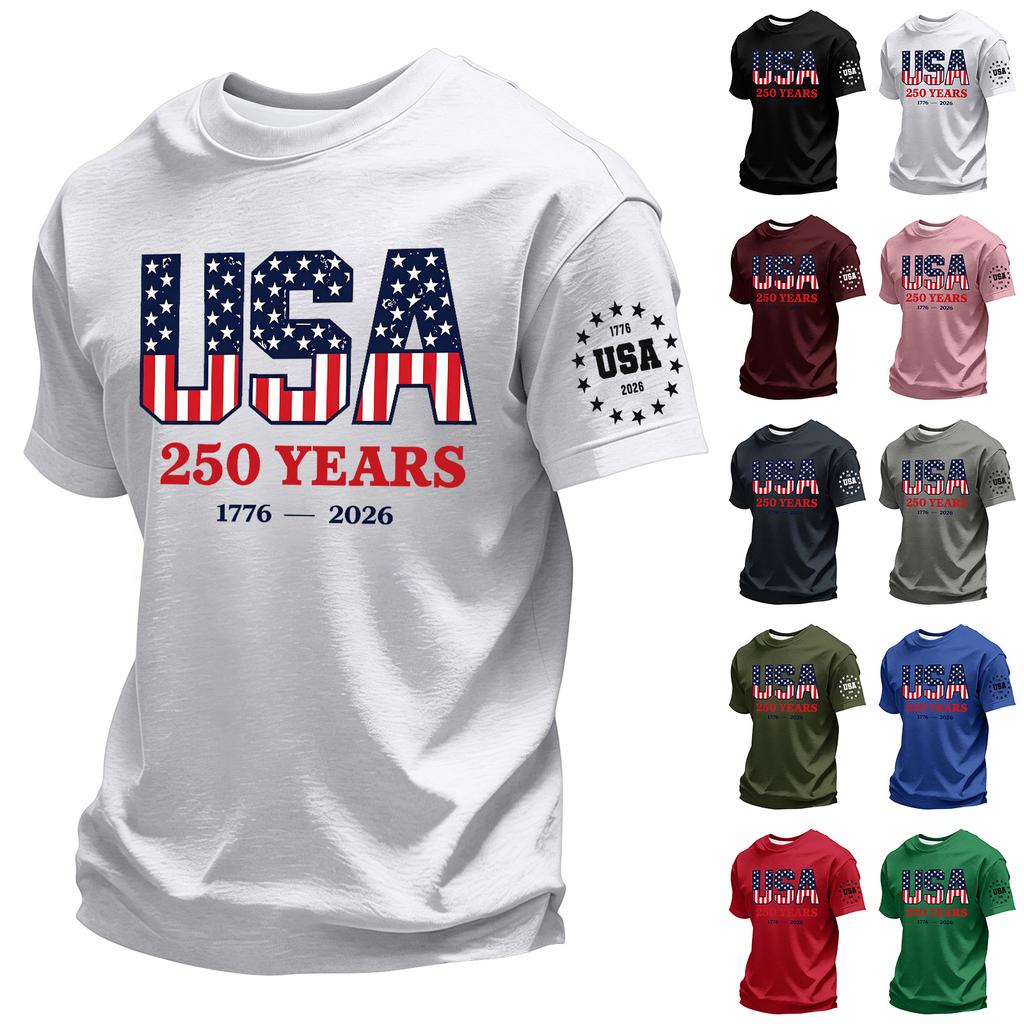 Men's Crew Neck Short Sleeve T Shirt with 250th Anniversary Print USA Years Casual Comfortable Regular Fit Top for Summer