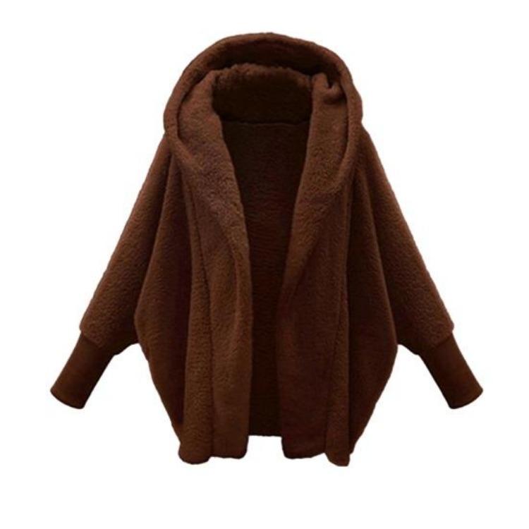 Oversized Fleece Jacket Women Fuzzy Hooded Open Front Cardigan Sherpa Coat Winter Fall Outwear with Pockets S кофейный