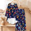Floral Print Two Piece Outfit Women Long Sleeve Irregular Hem Tunic Top Wide Leg Pants Casual Matching Set